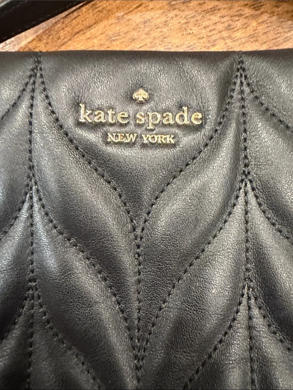 kate spade Black Quilted Leather Tote with Chain Accents